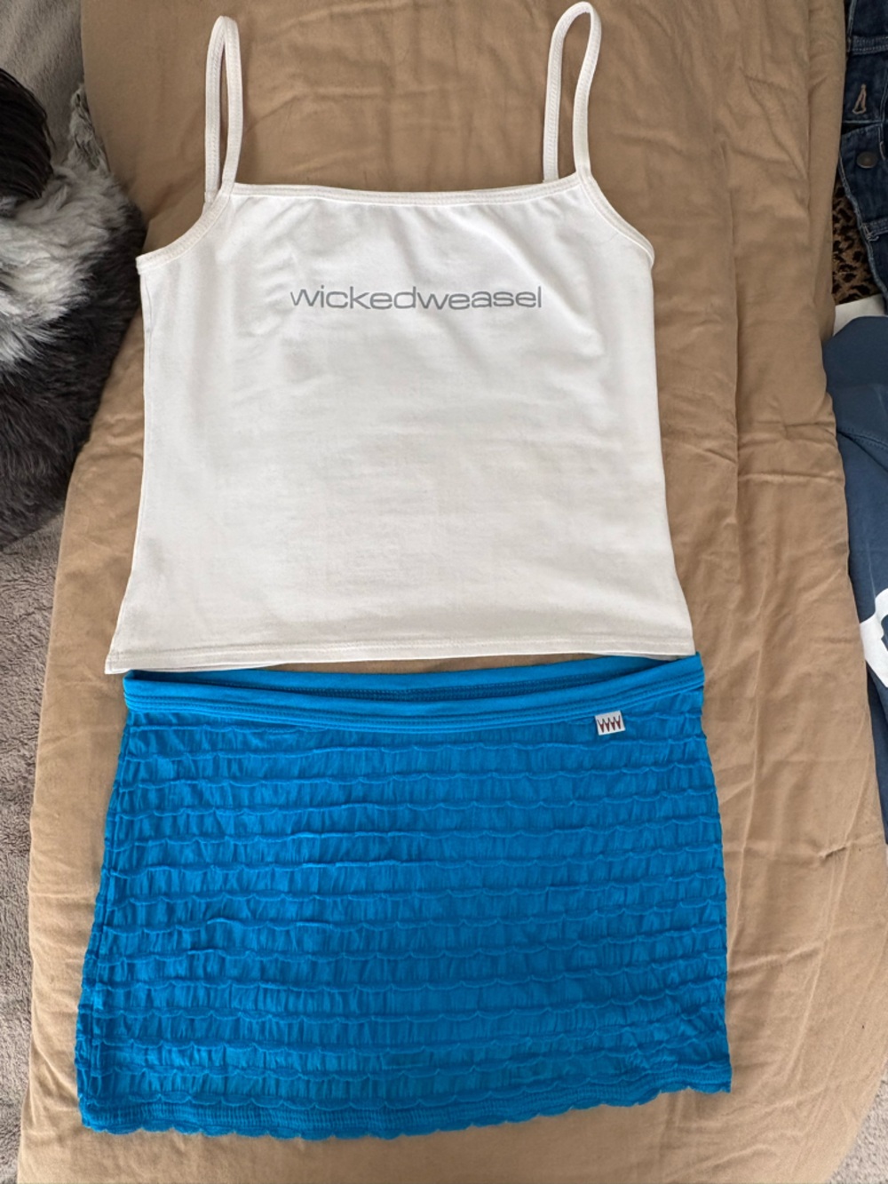 Wicked Weasel White Tank and Blue Skirt Swim Coverup